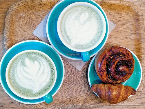 Matcha Latte+ Babka + Mini croissant at Land & Monkeys - Beaumarchais in Paris
