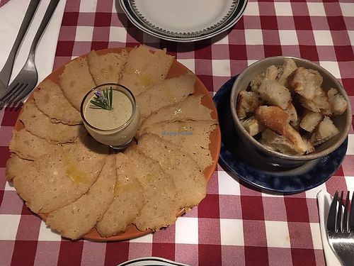 Seitan carpaccio with croutons  at Al Sanpietrino Trattoria in Lisbon