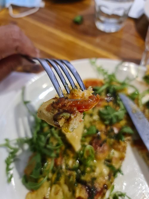 Vegan omelette, see the tomatoes #Veganuary at Three Hands Cafe in Brunswick