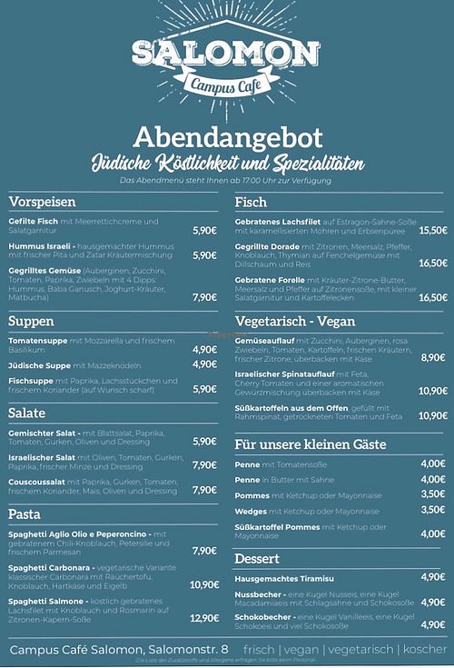 Dinner menu at Campus Café in Leipzig