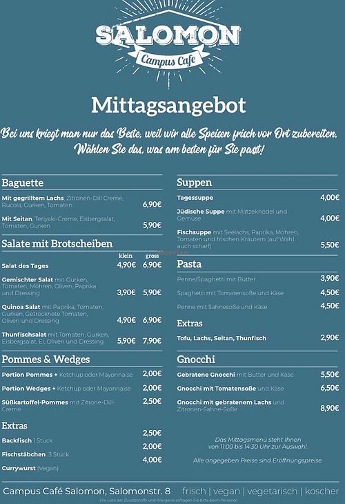 Lunch menu  at Campus Café in Leipzig