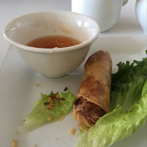 Eggrolls....we couldn't wait at Loving Hut in Orange