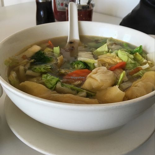 my wife's favorite wonton soup with extra veggies at Loving Hut in Orange