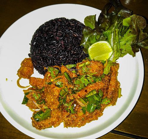 Vegan Pork with Riceberry at Veganerie - Nana in Bangkok