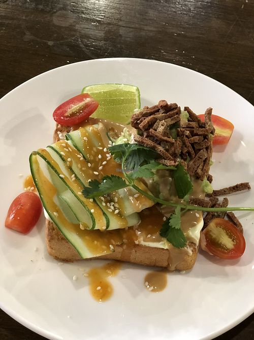Avocado toast with “bacon” bits   at Veganerie - Nana in Bangkok