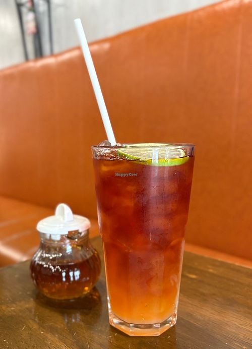 Iced tea with coconut syrup   at Veganerie - Nana in Bangkok