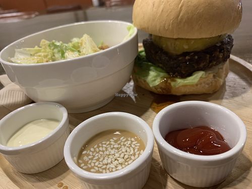 Teriyaki burger with salad at Veganerie - Nana in Bangkok