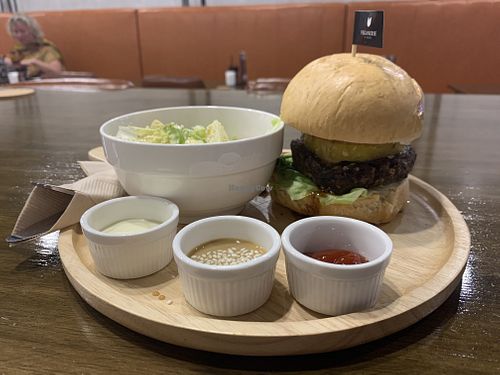 Teriyaki burger with salad at Veganerie - Nana in Bangkok
