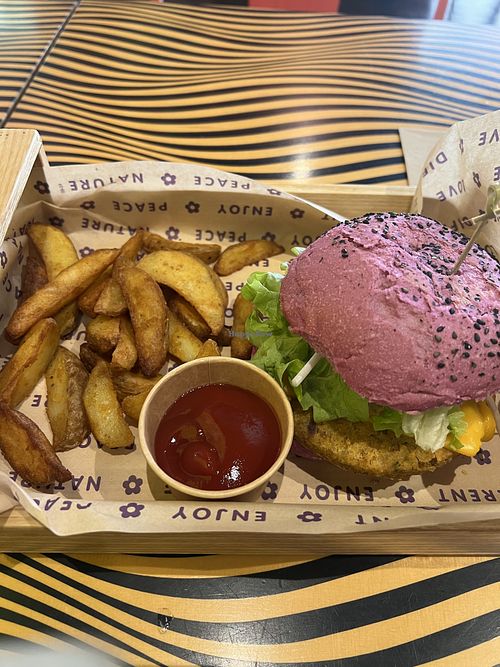 Cherry Bomb Burger and Fries  at Flower Burger in Rome