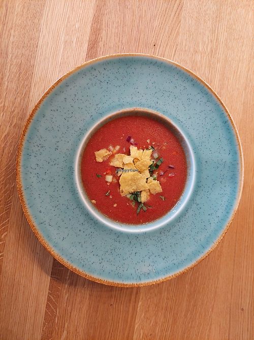 Gazpacho soup at Mandala Étterem in Pecs
