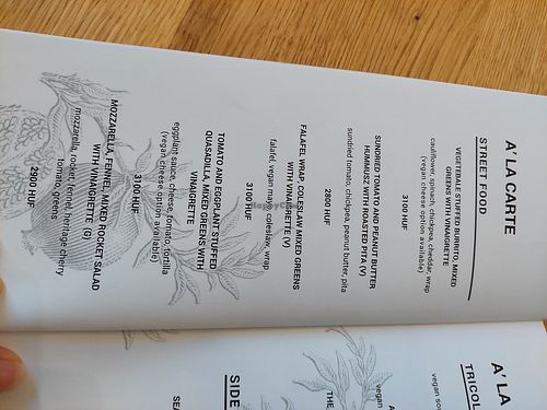 Menu at Mandala Étterem in Pecs