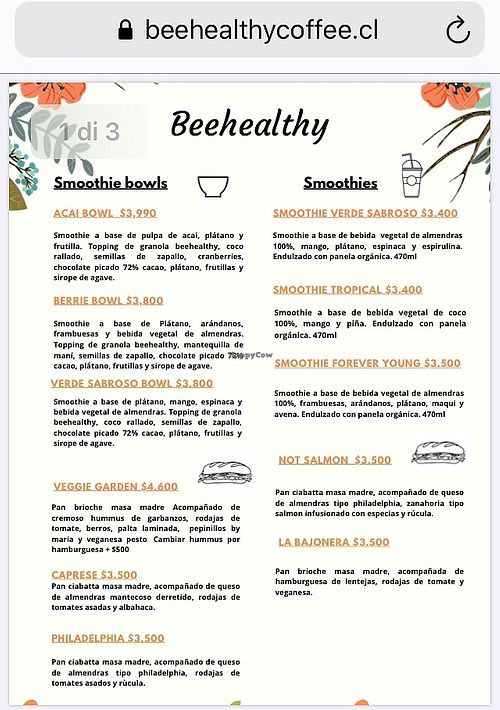Menu at Be Healthy in Santiago