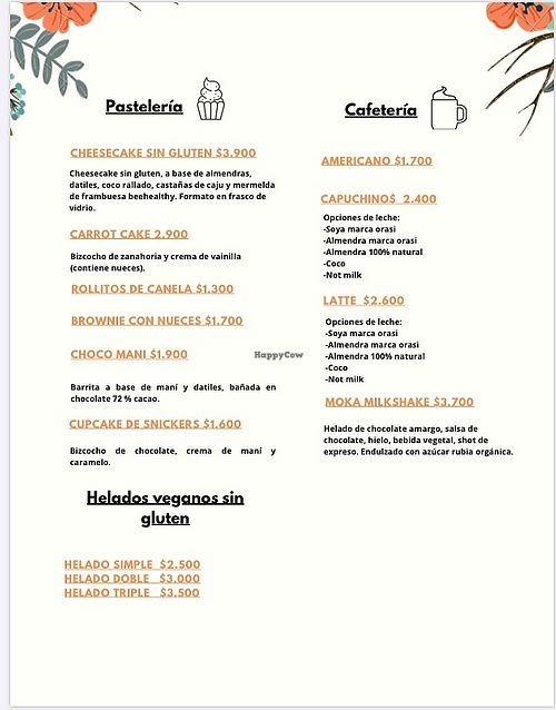 Menu at Be Healthy in Santiago