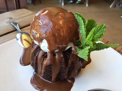 decadent chocolate cake with coconut ice cream  at Gracias Madre in San Francisco
