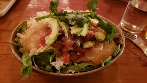 Bowl Dos with lentils, mushrooms, peanut sauce, coconut brown rice, avocado, fresh veggies. at Gracias Madre in San Francisco