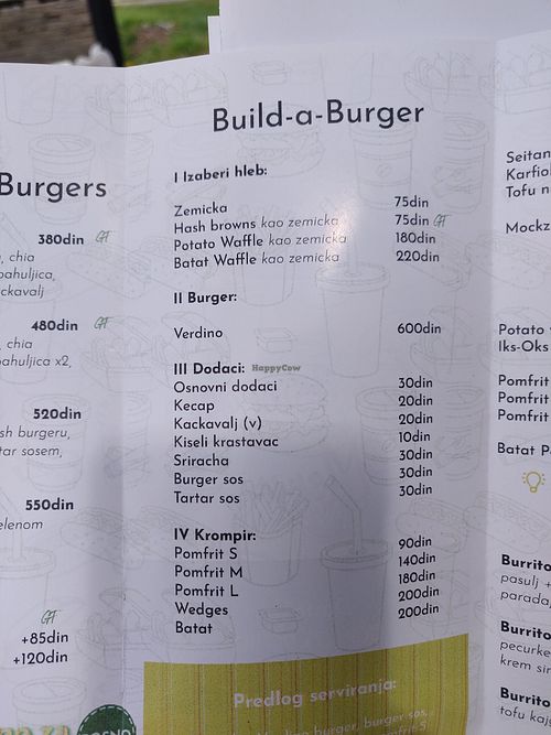 Burger menu 2 at Savannah Snack Bar in Belgrade