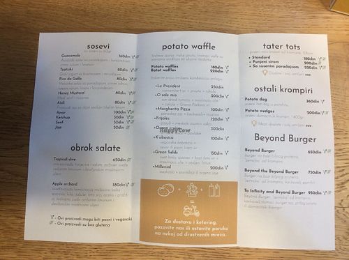 The menu at Savannah Snack Bar in Belgrade