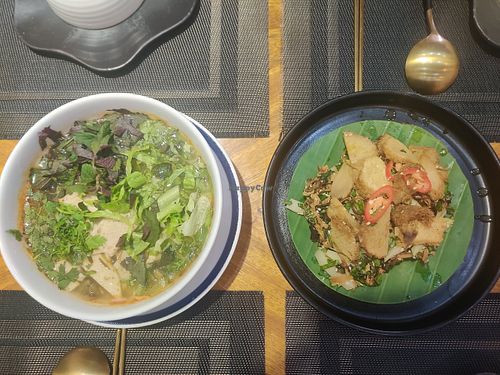 Tom yum and a nice mushroom dish at Wai Thai in Hanoi