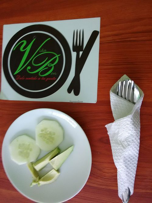 Tiny salad of cucumber and avocado at Vida Bon in Cajamarca