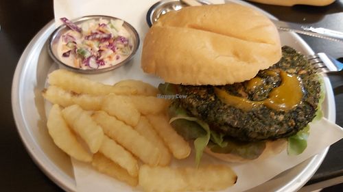 Moss burger - spinach and mushroom at Plant Burger in Chiang Mai
