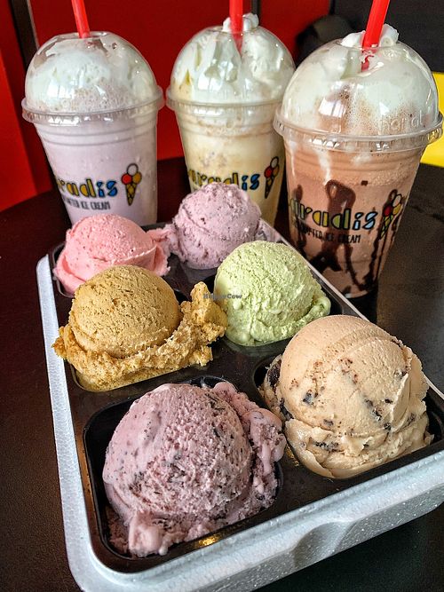 A lovebox (container to-go) with vegan flavors and milkshakes made with almond milk at Paradis in West Hollywood