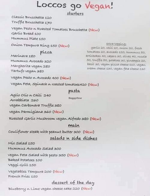 New vegan menu launched Oct '20 at Locco's Pizza Bar in Koh Phangan