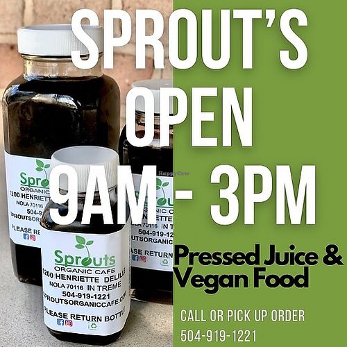 Open today with a Delicious Menu from 9 - 3  at Sprouts Organic Cafe in New Orleans