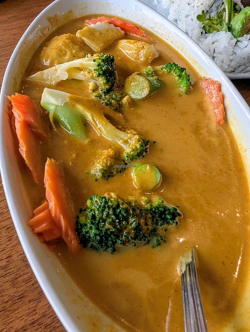 Yellow curry with added broccoli at Love Organic Cafe in West Hollywood