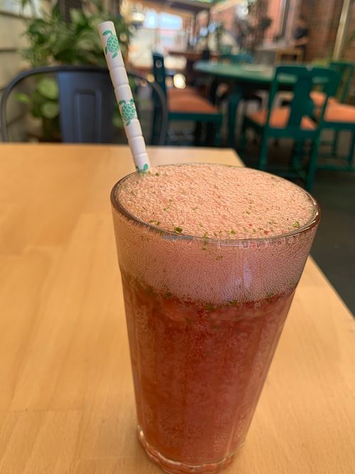 refreshing ”Pink Drink” with turtle-friendly paper straw at Moon Rabbit in Preston