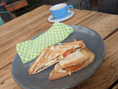 Vegemite, cheese, and tomato jaffle at Moon Rabbit in Preston