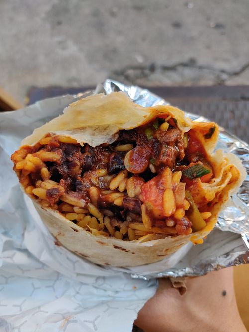 Spicy Cajun with vegan sweet ribs at El Barrio Burritos in Brooklyn