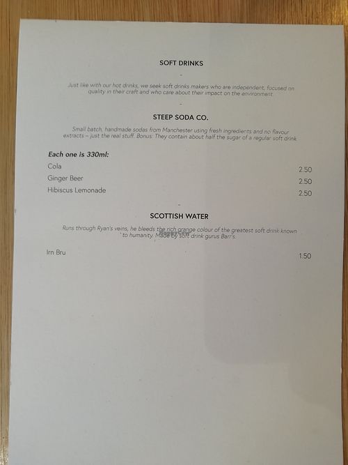 Drinks menu at Last Light Coffee in Blackpool