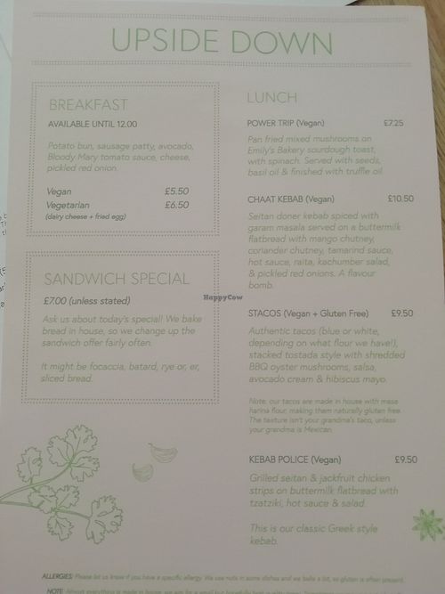 Food menu at Last Light Coffee in Blackpool