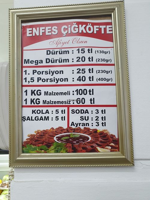 Cig Kofte menu at Enfes Çiğköfte in Kyrenia