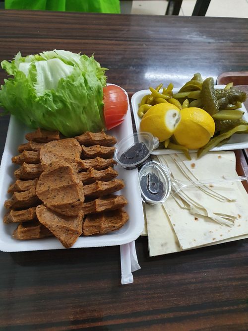 Cig Kofte (vegan meatballs) combo- served with lavash to make your own wrap!  at Enfes Çiğköfte in Kyrenia