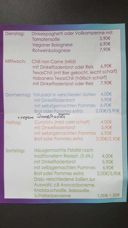 Speisekarte at Narakarma in Hassloch