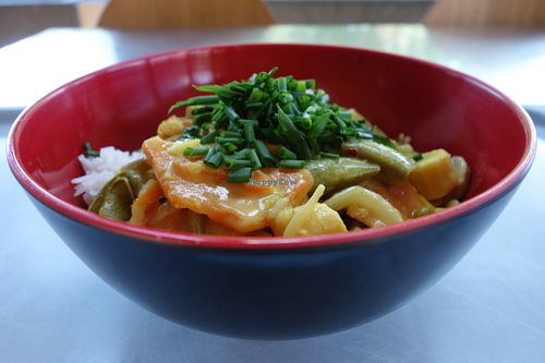 Asian coconut curry with rice (vegan) at Mensa in Saarbrucken
