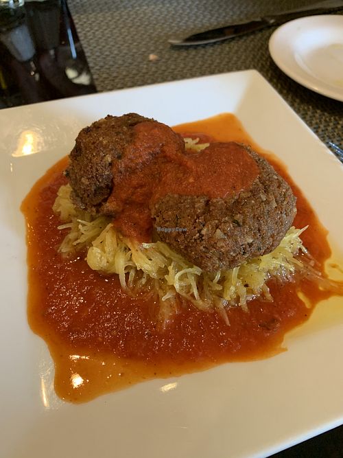 Vegan meatballs over spaghetti squash  at Trattoria 632 in Harrison