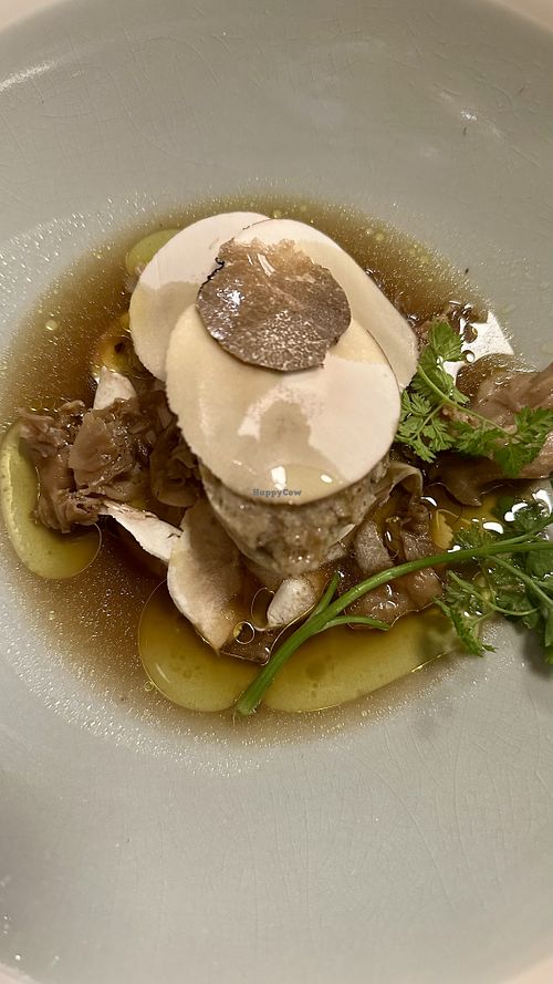 Autumn white morels quenelle in their juicee  at Racines Bruno Cirino in Nice