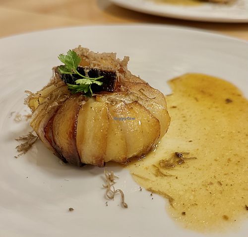 Potato cake with confit mushrooms inside   at Racines Bruno Cirino in Nice