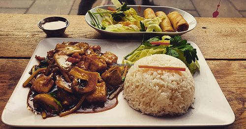 Tofu pad kapow with sticky rice  at A Taste of Thailand in Preston