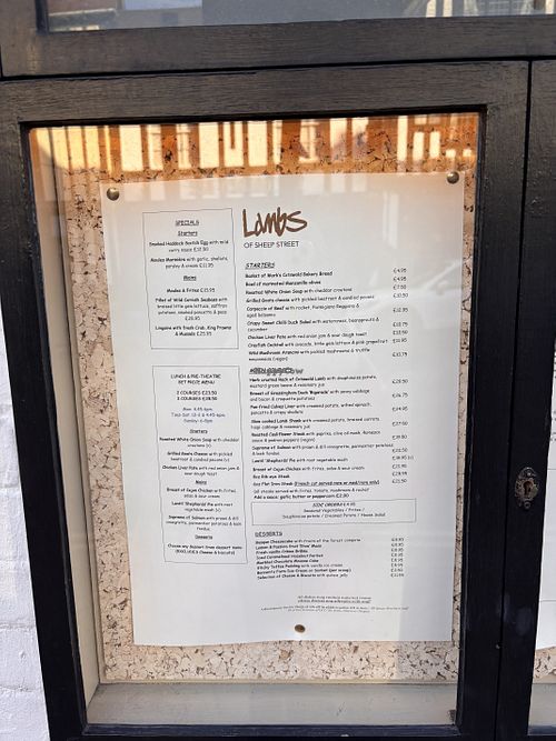 One vegan starter en one vegan main on the menu January 2026  at Lambs in Stratford-upon-avon