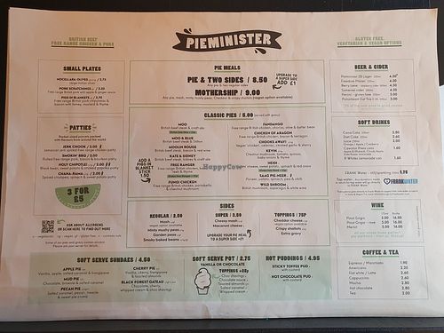 Menu (March 2020) at Pieminister in Exeter