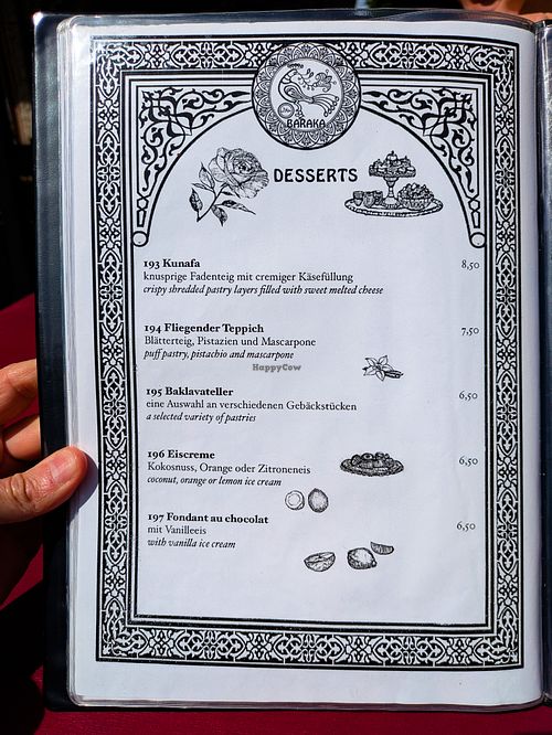 Menu page at Baraka at Baraka in Berlin