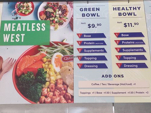 Menu - Meatless West bowls at O Green in Central Singapore