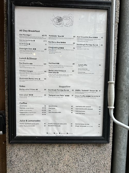 Menu  at GRØD - Nordre Frihavnsgade in Copenhagen