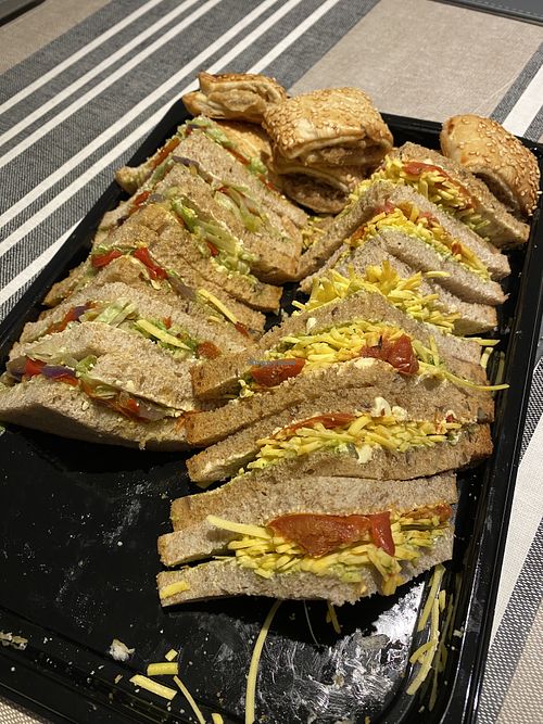 Vegan sandwich platter with sausage rolls  at Coughlans Bakery - West Wickham in West Wickham
