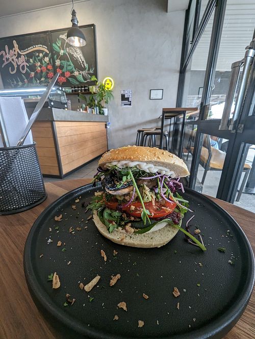 Vegan bagel at Black Shag in Invercargill