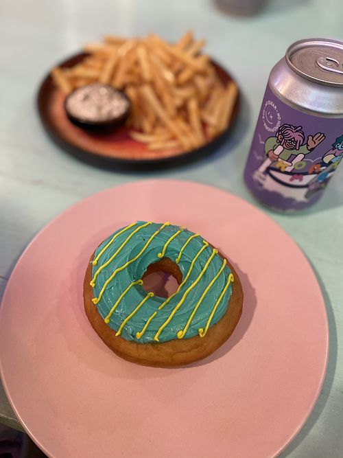 Vegan donut and coffee drink at Vegan Beats in St Petersburg