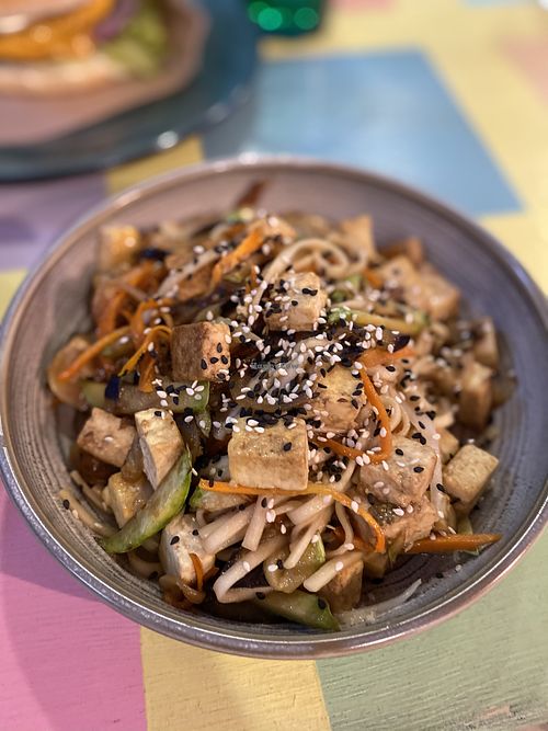Fried noodle with tofu at Vegan Beats in St Petersburg